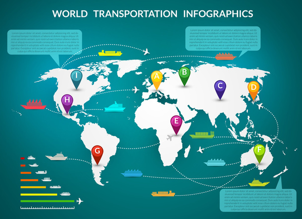 világ szállítás infographic - Vektor, kép