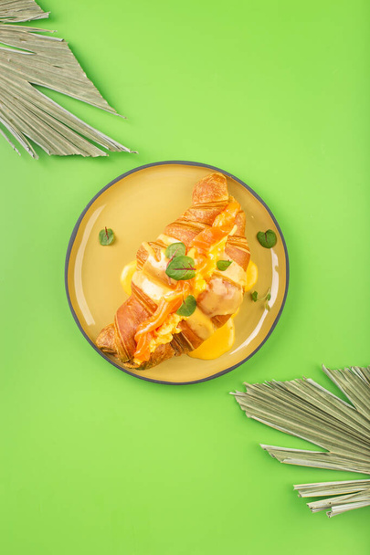 Croissant with salmon and avocado sauce on green - Fotografie, Obrázek
