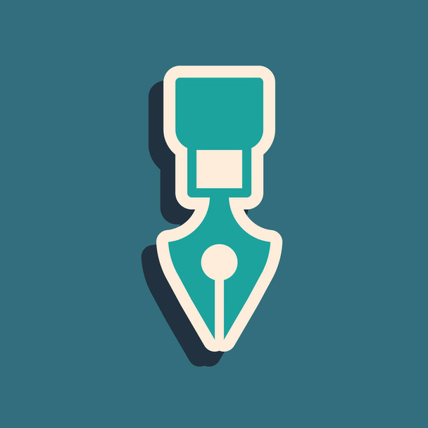 Green Fountain pen nib icon isolated on green background. Pen tool sign. Long shadow style. Vector - Vector, Image