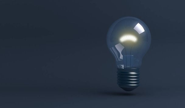 One lightbulb that shines as a concept on dark blue background, 3d rendering - Photo, Image