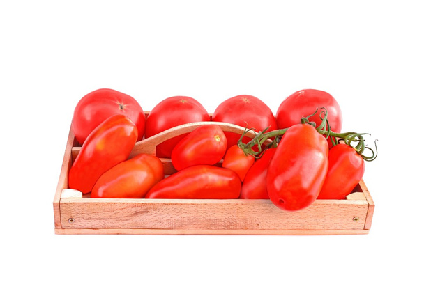 Multicolored Tomatoes in Wooden Box - Photo, Image
