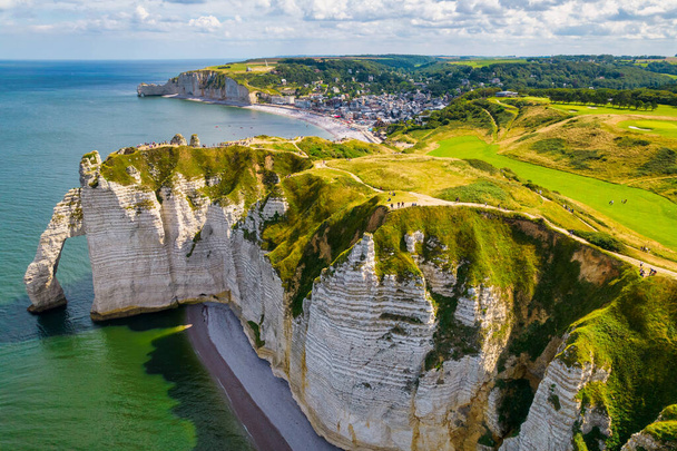 Aerial shot of Etretat cliffs in Normandy, France - Photo, Image
