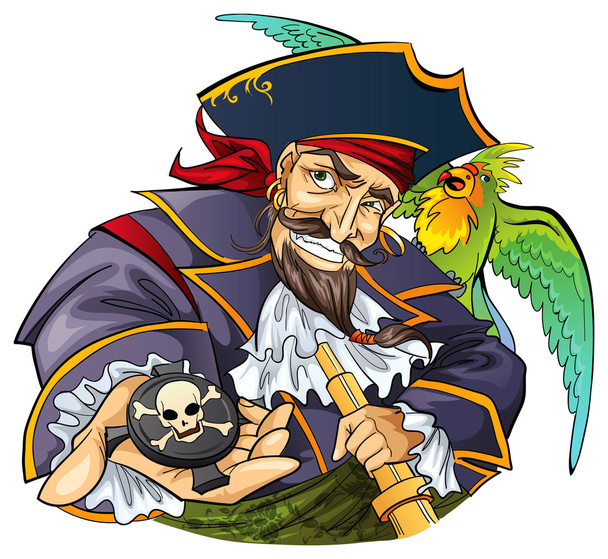 Pirate de bande dessinée avec perroquet
 - Vecteur, image