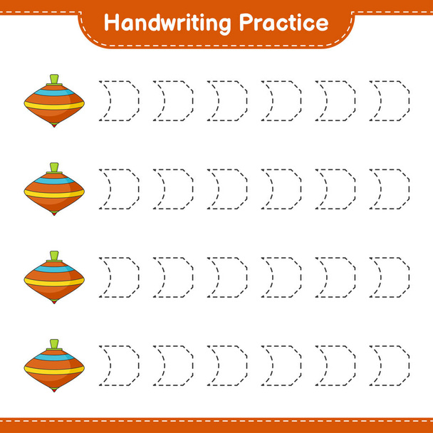 Handwriting practice. Tracing lines of Whirligig Toy. Educational children game, printable worksheet, vector illustration - Vector, Image