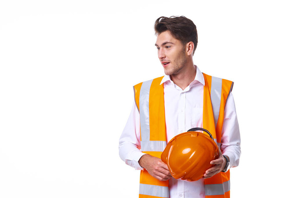 engineer in orange vest posing job professional - Zdjęcie, obraz
