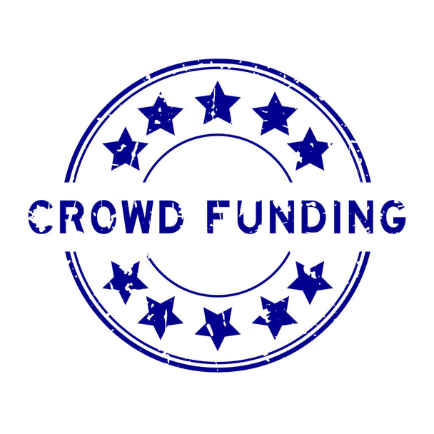 Grunge palabra de financiación multitud azul con sello de sello de goma redonda icono estrella sobre fondo blanco - Vector, imagen