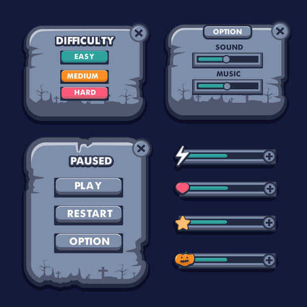 Halloween set of menu button game pop-up, icon, window and elements - Vektor, obrázek