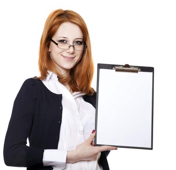 Portrait of the business woman with a represent folder. - Fotó, kép