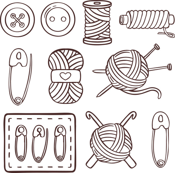 Kötés szimbólumok készlet hímzés ikon vektor kézzel készült - Vektor, kép