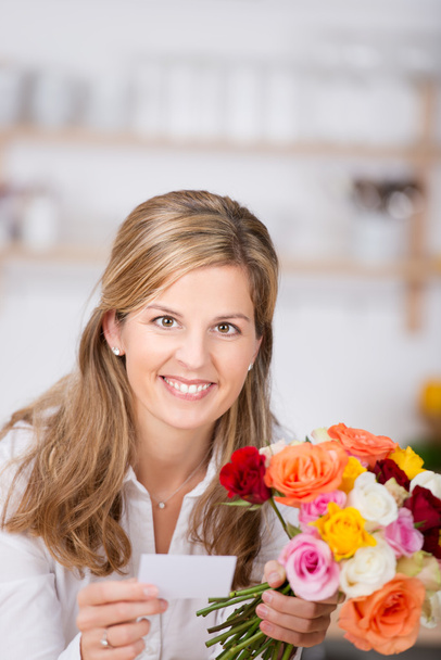 Woman with bunch of flowers - Photo, Image