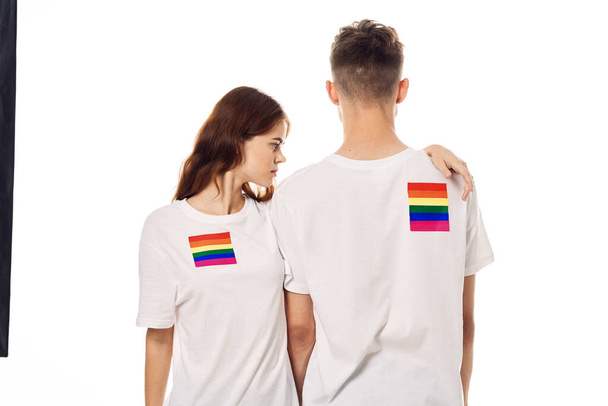 couple Flag lgbt transgender sexual minorities light background - Фото, изображение