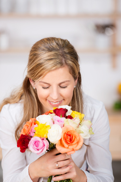 Woman with bunch of flower - Photo, Image