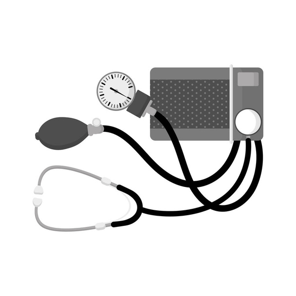 Manual Sphygmomanometer with a stethoscope for measuring blood pressure. Medical concept. - Vector, Image
