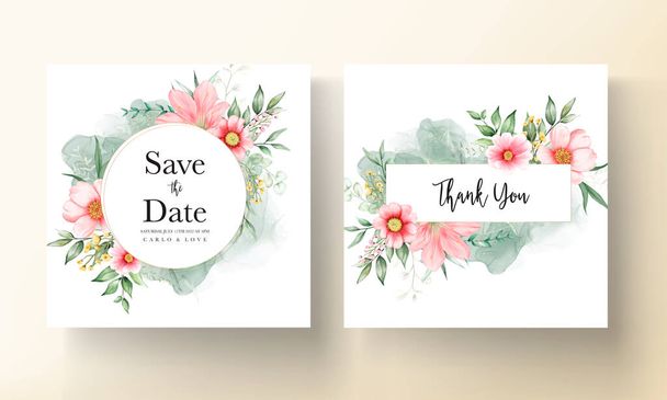 όμορφη ακουαρέλα floral γαμήλια πρόσκληση σύνολο κάρτας - Διάνυσμα, εικόνα