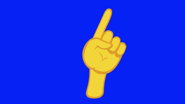 Loop animatie van een gele hand die een ongoedgekeurd gebaar maakt met zijn wijsvinger, op een blauwe chroma key achtergrond - Video