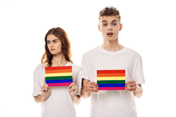 coppia Bandiera lgbt transgender minoranze sessuali sfondo chiaro - Foto, immagini