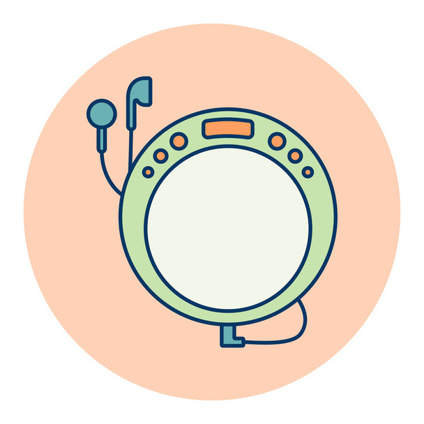 Portable CD player with earphone color vector icon. Music sign. Graph symbol for music and sound web site and apps design, logo, app, UI - Vector, Image