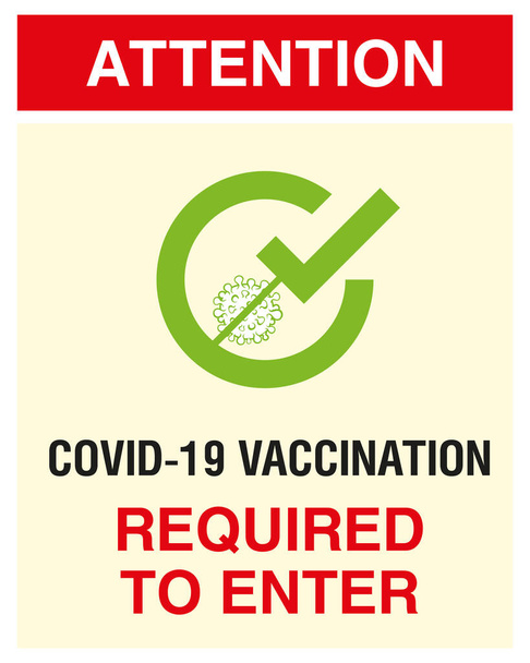 Εμβολιασμός απαιτείται για την εισαγωγή. Εμβολιασμός Απαιτείται Προειδοποιητικό Σήμα Ασφαλείας Covid-19 Κόκκινο και Λευκό - Διάνυσμα, εικόνα