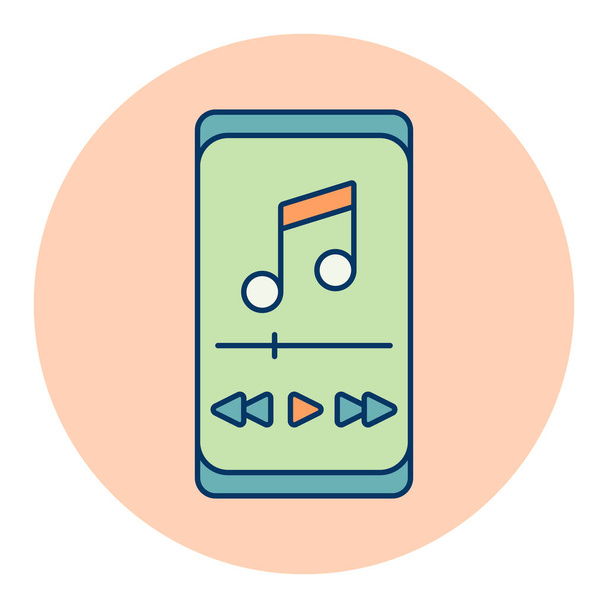 Smartphone με την εφαρμογή αναπαραγωγής μουσικής εικονίδιο διάνυσμα χρώμα. Μουσική πινακίδα. Σύμβολο γραφήματος για μουσική και ήχο web site και εφαρμογές σχεδιασμού, λογότυπο, app, UI - Διάνυσμα, εικόνα
