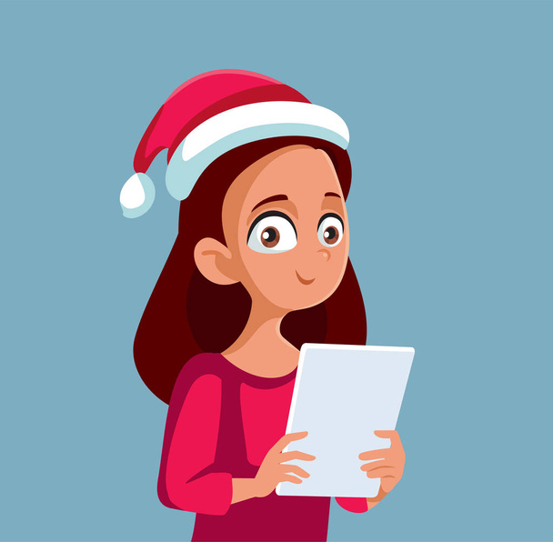 Girl Celebrating Christmas Shopping Online Vector Illustration - Vektor, kép