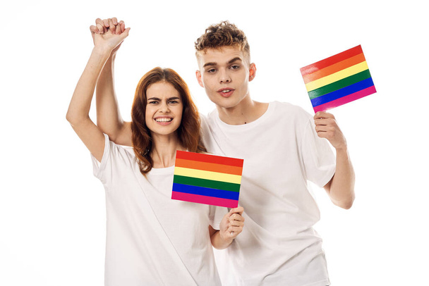 couple Flag lgbt transgender sexual minorities light background - Foto, Imagem