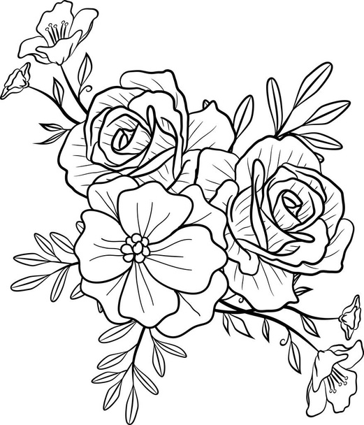 Dibujado a mano Lineart Floral Guardar la fecha Tarjetas Dibujar Onecolor rústico vintage - Foto, Imagen