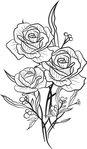 Dibujado a mano Lineart Floral Guardar la fecha Tarjetas Dibujar Onecolor rústico vintage - Foto, Imagen