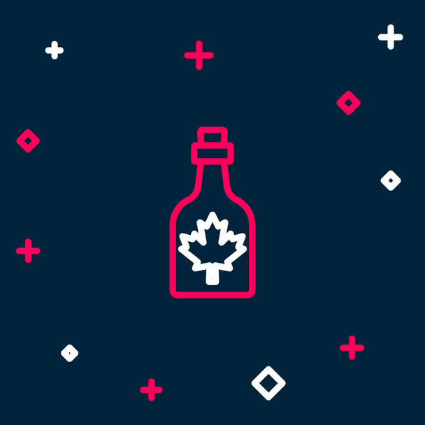 Линия Бутылка иконы кленового сиропа выделена на синем фоне. Красочная концепция контура. Вектор - Вектор,изображение