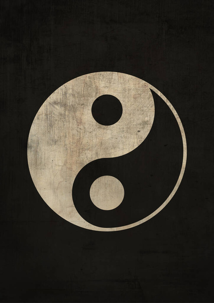 minimal design of the yin yang popular chinese symbol. modern graphics create with nostalgia vibe and contrasting color. artwork for affiche, flyer and promo - Photo, Image