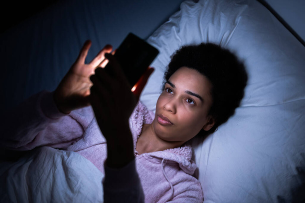 Watching Cell Phone At Night Before Sleep - Foto, imagen