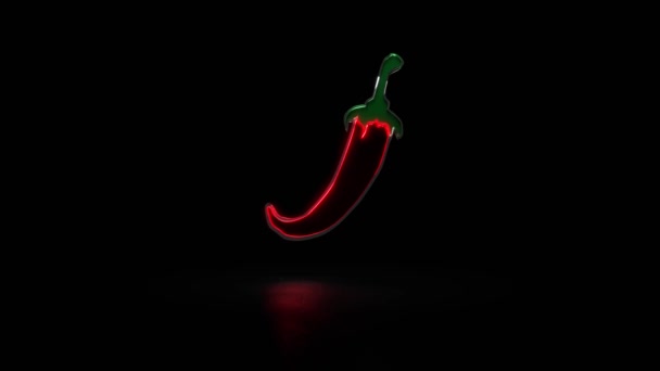 Zářící červená paprika s odlesky na černém pozadí. Neonové chilli papričky znamení. - Záběry, video