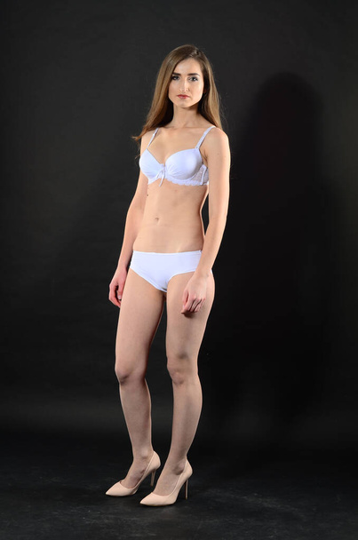 Sexy brunette woman posing in lingerie - 写真・画像
