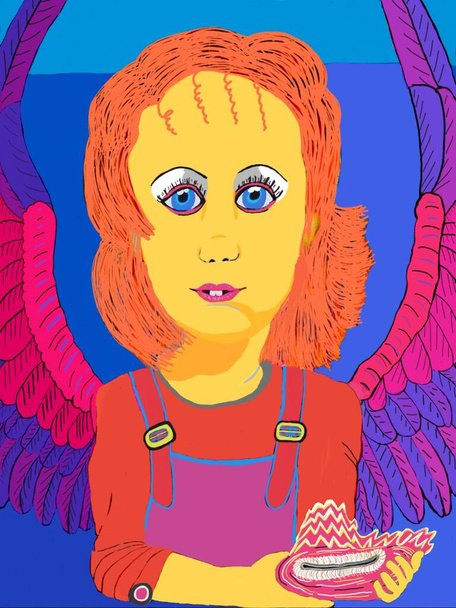 Un ángel de felicidad, alegría y esperanza. Un ángel adorable pintado digitalmente en la forma de una niña que disfruta de la vida y la ligereza de ser.  - Foto, Imagen