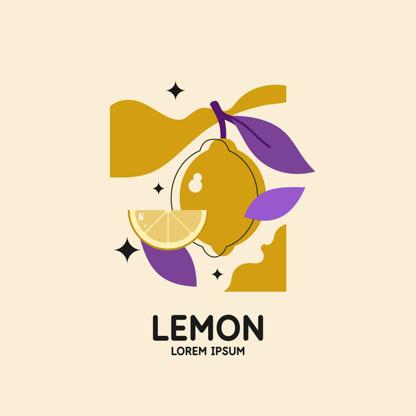 Gráficos vectoriales en un estilo minimalista de moda con elementos geométricos.. Ilustración de un limón. - Vector, Imagen