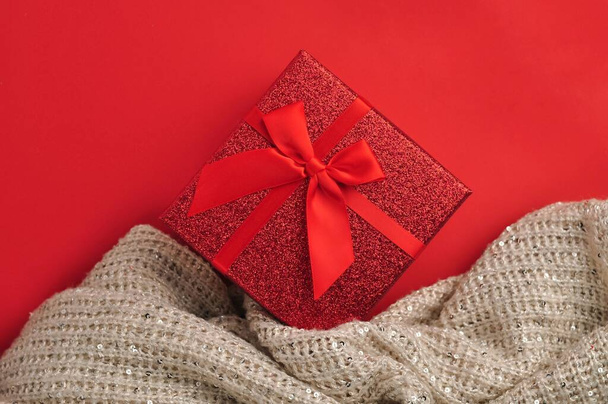 Red present box with bow. Gift for Christmas  - Photo, Image