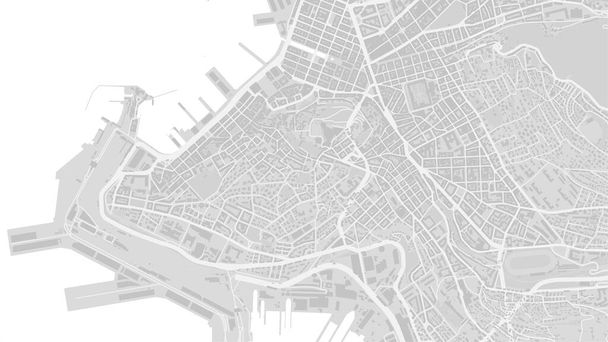 Blanco y gris claro Trieste Mapa de fondo vectorial de la ciudad, calles y cartografía del agua ilustración. proporción de pantalla ancha, plano digital diseño streetmap. - Vector, Imagen