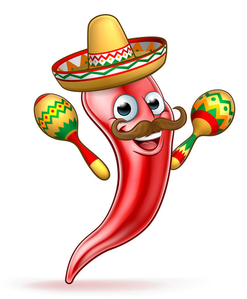 Spicy Red Pepper Mexican Mascot - Vektör, Görsel
