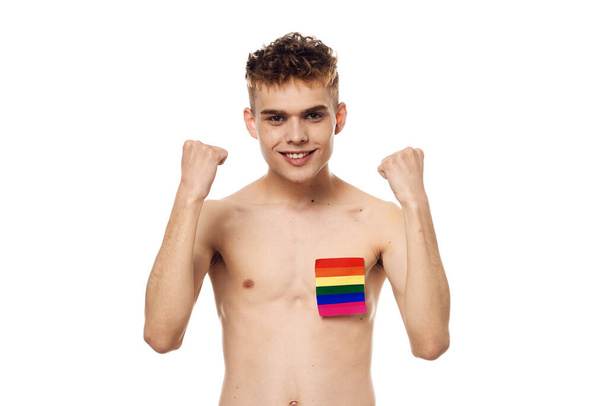 man with lgbt flag transgender community discrimination - Φωτογραφία, εικόνα