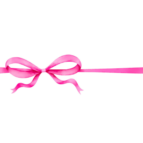 Watercolor of pink ribbon bow gift with clipping path - Photo, Image