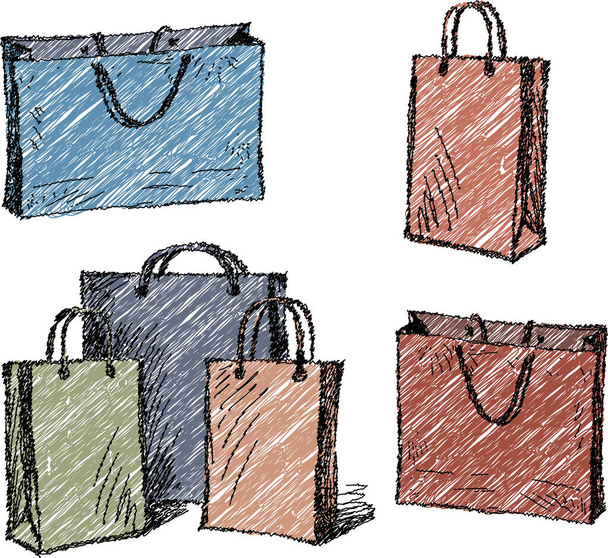 Disegni scarabocchi vettoriali di vari pacchetti colorati per gli acquisti - Vettoriali, immagini
