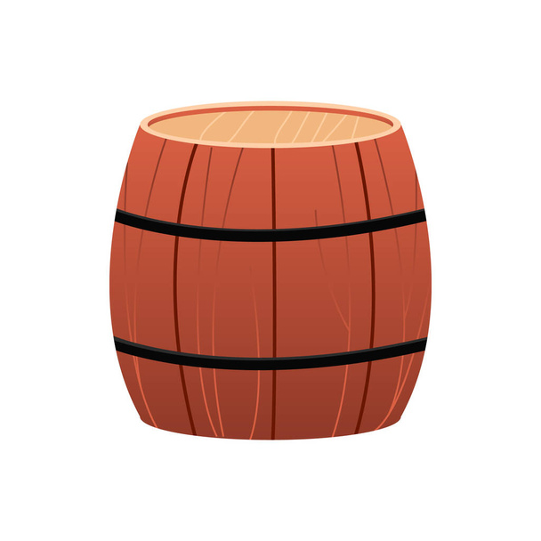 Wood barrel isolated on white background. Vector illustration in a flat style. Clip art. - Vector, Image