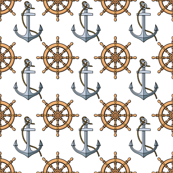 patroon met ankers en scheepsvoorraden wielen - Vector, afbeelding