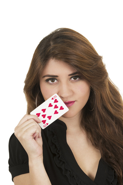 Beuatiful young woman playing cards - 写真・画像