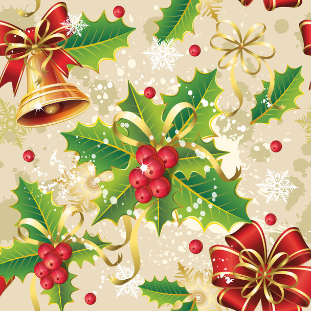 Vintage Merry Christmas, Happy New Year Seamless Pattern with red poinsettia for greeting cards, wrapping papers - ベクター画像