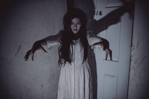 Portrait of asian woman make up ghost face, zombie, Halloween concept - Φωτογραφία, εικόνα