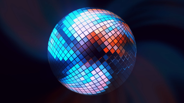 Çok renkli disko topu uzayda döner. Hareket. Disko topu farklı renklerde döner ve parıldar. Farklı renklerde hipnotik disko topu - Fotoğraf, Görsel