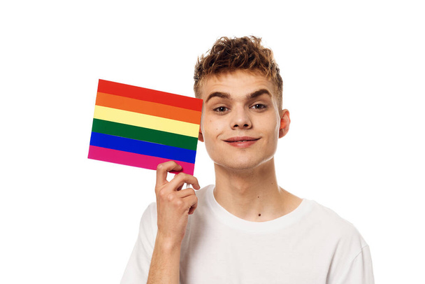 man with lgbt flag transgender community discrimination - Foto, immagini