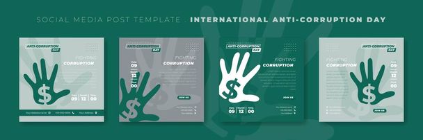 Set van social media post sjabloon met dollar hand ontwerp. Internationale Dag van de Corruptie template ontwerp. Goede template voor online reclame ontwerp. - Vector, afbeelding