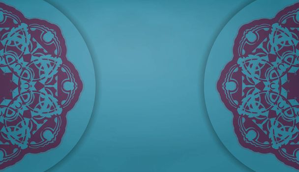 Bandera de color turquesa con adorno púrpura mandala para el diseño bajo logotipo o texto - Vector, Imagen