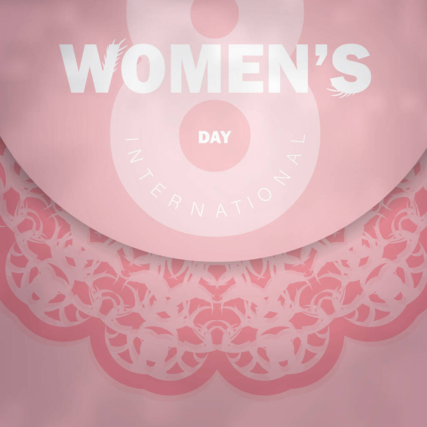 Volante 8 marzo día internacional de las mujeres color rosa con adorno de invierno - Vector, imagen